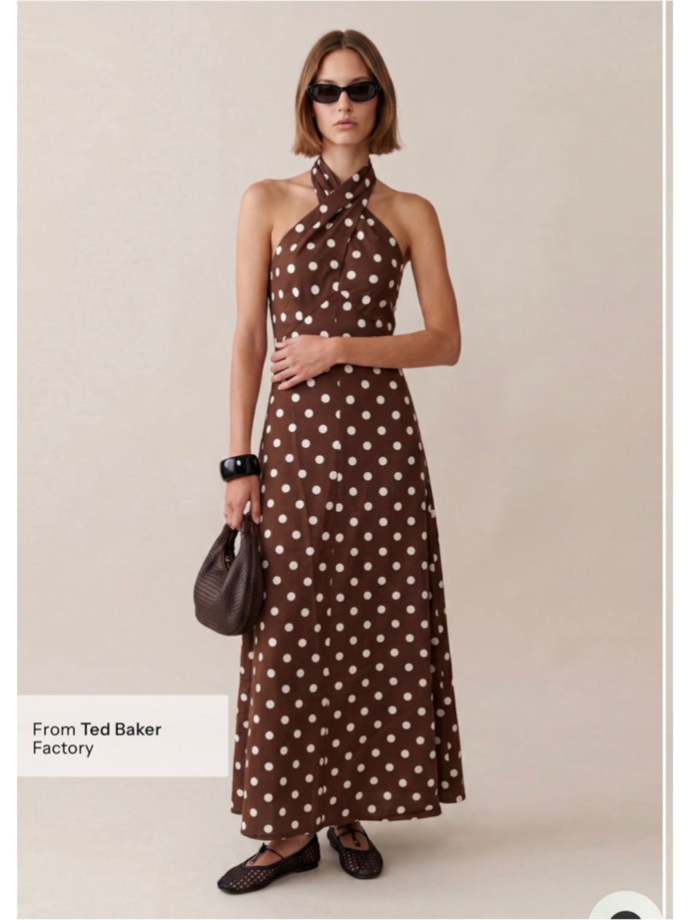 Women's o.p.t Noelle Dress Brown and White Polka Dot Halter Maxi Dress Size S